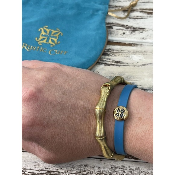 Rustic Cuff Bracelets Lot Of 2 Gold and‎ Turquoise Stackable - Picture 4 of 5